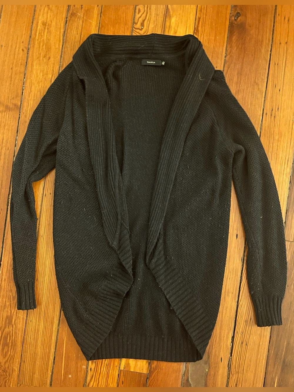 Aritzia Talula Black Wool Draped Open Front Cocoon Cardigan Medium